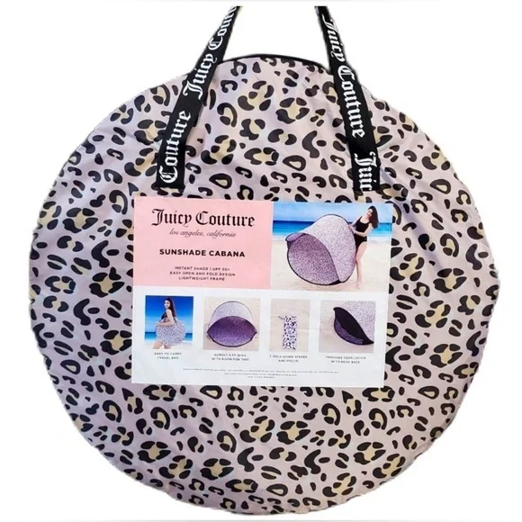 Juicy Couture Pink Leopard Print Sunshade Cabana & Pop Up Beach Tent UPF 50+ - Picture 3 of 7